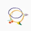 Pack of 2 beaded bracelets with fruit pendants for girls, yellow/purple
