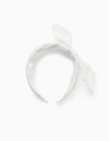 Alice band in broderie anglaise with bow for girls, white