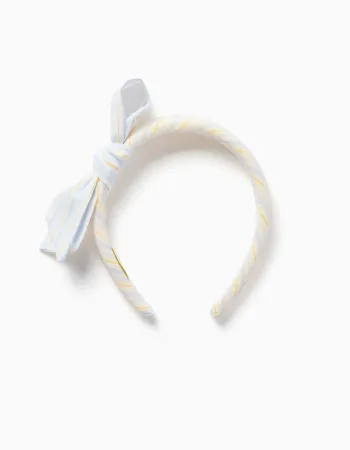 Padded Alice band with stripes and bow B&S for girls, white/blue/yellow