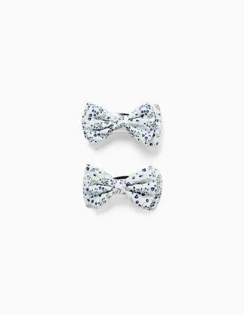 Pack 2 hair clips with floral bows You&Me for girls, white/blue/green