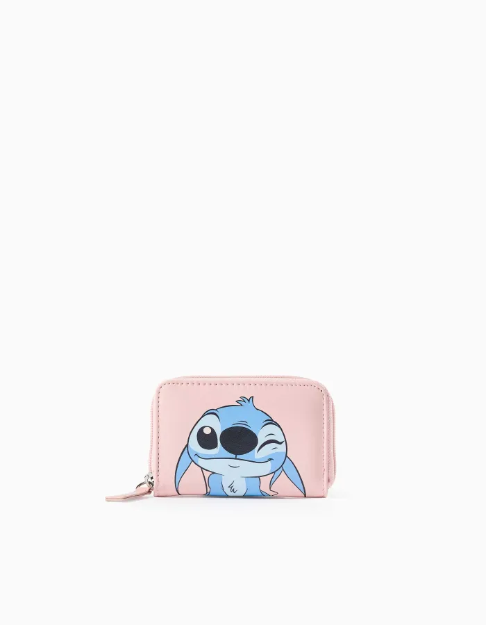 Wallet with Stitch and Angel print for girls, light pink