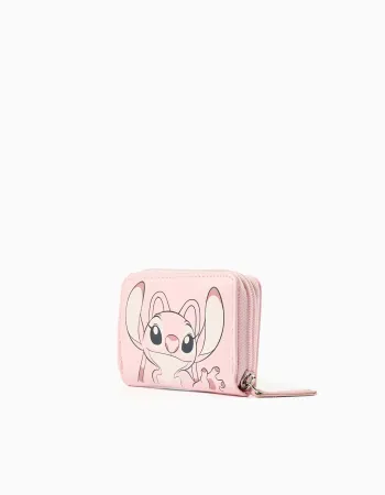 Wallet with Stitch and Angel print for girls, light pink