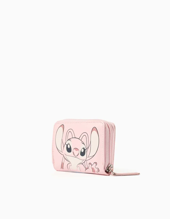 Wallet with Stitch and Angel print for girls, light pink