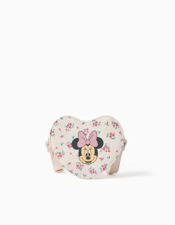 Heart-shaped crossbody bag with Minnie print for girls, light beige