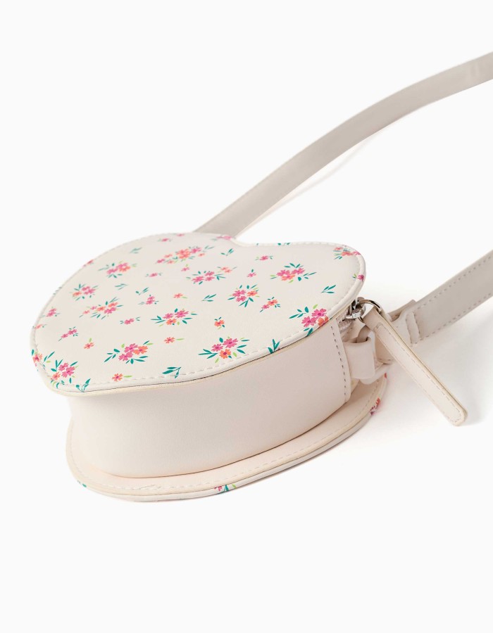 Heart-shaped crossbody bag with Minnie print for girls, light beige