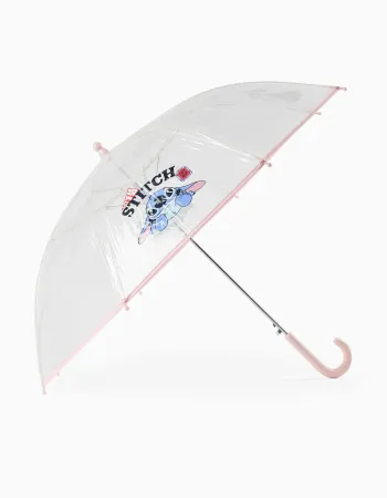 Automatic umbrella with Stitch print for girls, transparent/pink