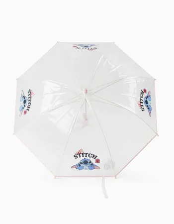 Automatic umbrella with Stitch print for girls, transparent/pink