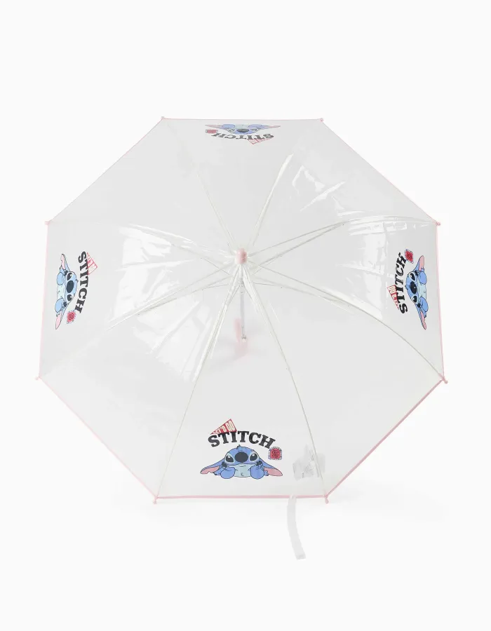 Automatic umbrella with Stitch print for girls, transparent/pink