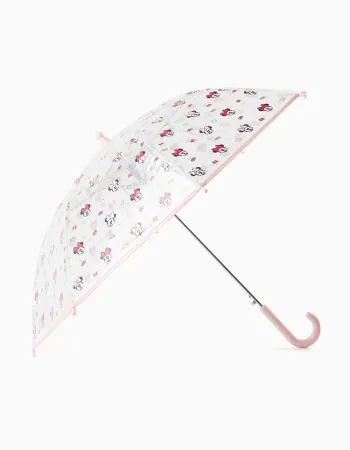 Automatic umbrella with Minnie print for babies and girls, transparent