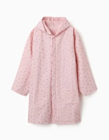 Hooded rain cape with floral print for babies and girls, light pink