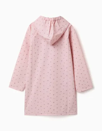 Hooded rain cape with floral print for babies and girls, light pink