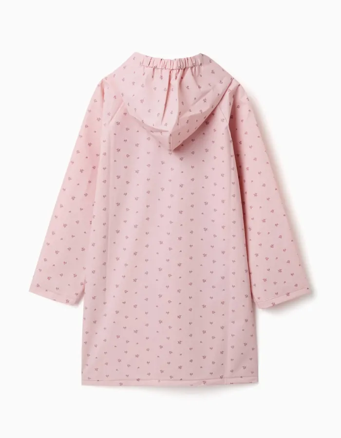 Hooded rain cape with floral print for babies and girls, light pink
