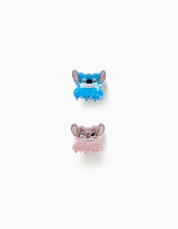 Pack of 2 mini claw clips with Stitch for babies and girls, blue/pink