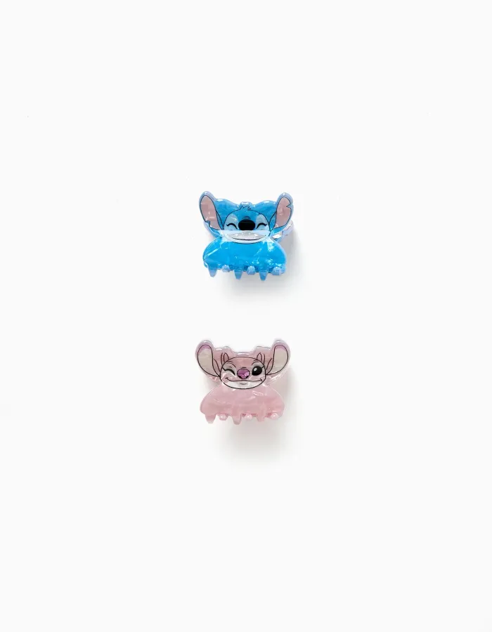 Pack of 2 mini claw clips with Stitch for babies and girls, blue/pink