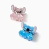 Pack of 2 mini claw clips with Stitch for babies and girls, blue/pink