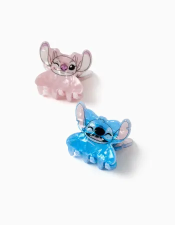 Pack of 2 mini claw clips with Stitch for babies and girls, blue/pink