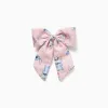 Hair slide with bow and Stitch print for babies and girls, light pink