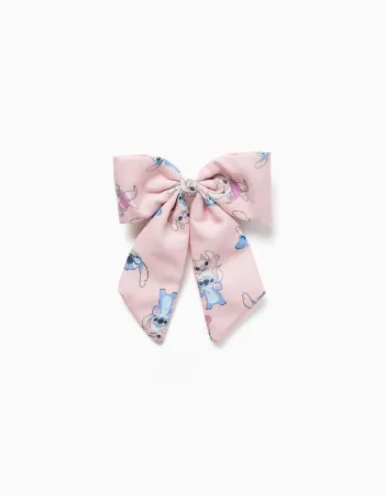 Hair slide with bow and Stitch print for babies and girls, light pink