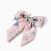 Hair slide with bow and Stitch print for babies and girls, light pink