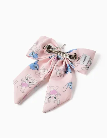 Hair slide with bow and Stitch print for babies and girls, light pink