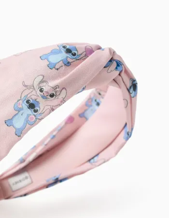 Alice band with Stitch and Angel print for girls, light pink