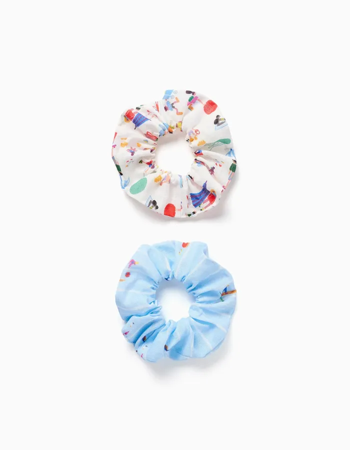 Pack of 2 scrunchies Carolina Celas x Zippy for girls, white/blue