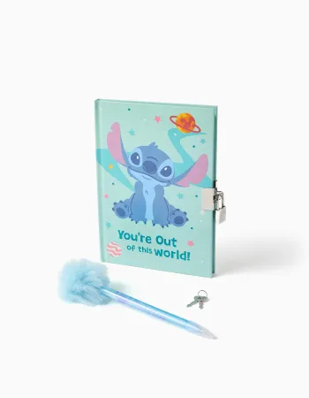 Set of Stitch diary with padlock and keys + pen for girls, blue