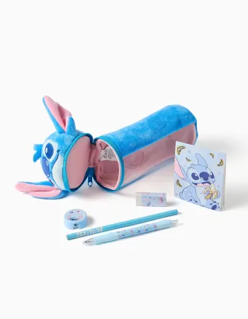 Stitch plush pencil case with material for children, blue