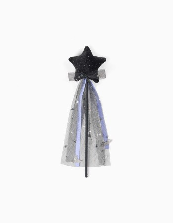 Halloween magic wand with velvet star and tulle bow for girls, black