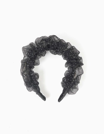 Tulle Alice band with stars and moons for girls, black