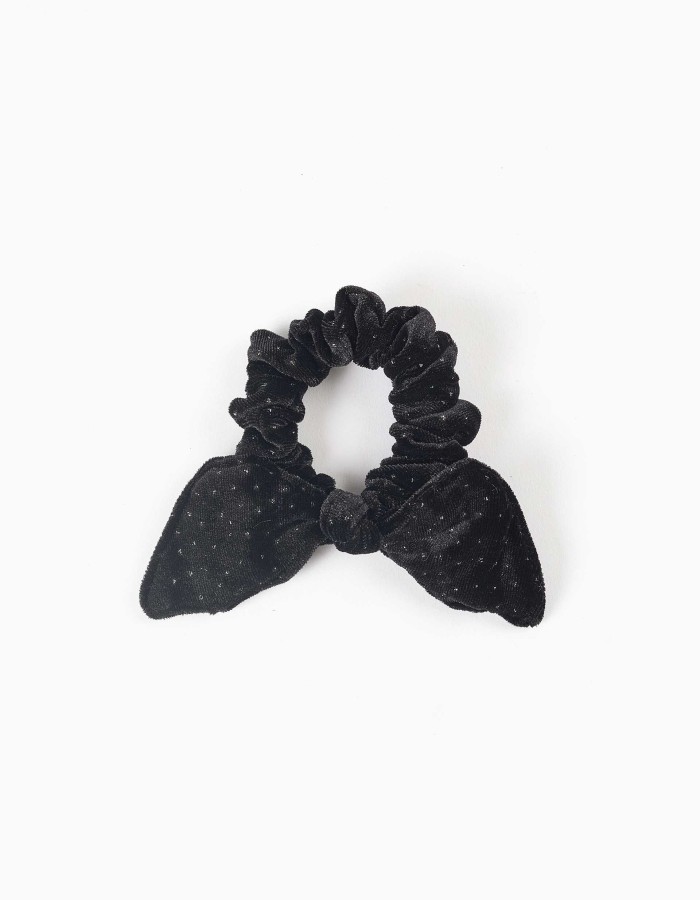 Velvet scrunchie with lurex dots for girls, black