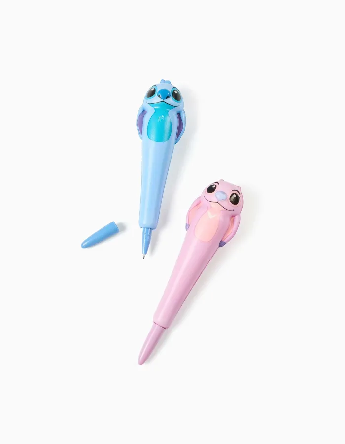Pack of 2 Stitch and Angel squishy pens for girls 3Y+, pink/blue
