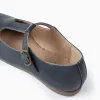 Leather Ballerina Flats for Girls, Dark Blue