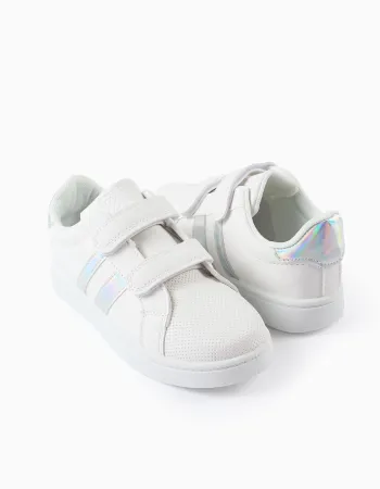 Trainers with Iridescent Details for Girls, White/Iridescent