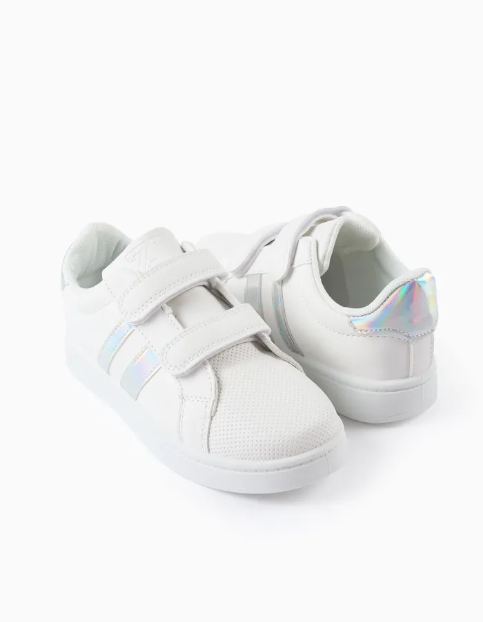 Trainers with Iridescent Details for Girls, White/Iridescent