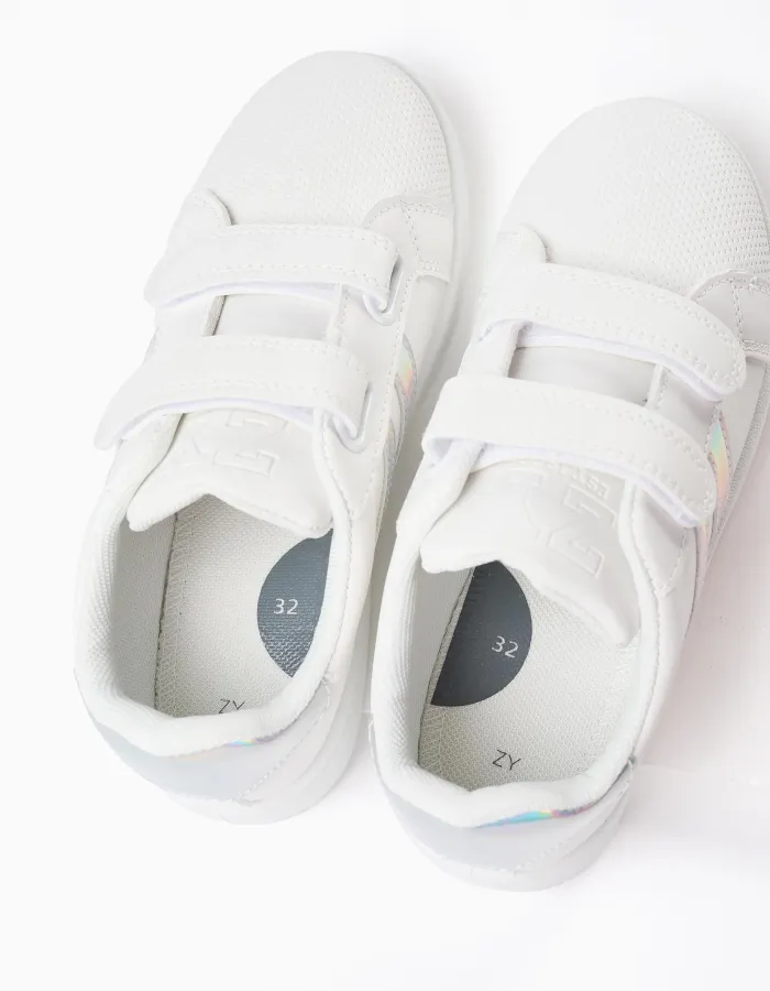 Trainers with Iridescent Details for Girls, White/Iridescent