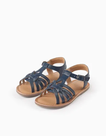 Leather Sandals for Girls, Dark Blue