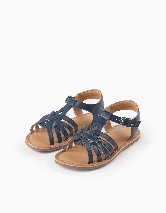 Leather Sandals for Girls, Dark Blue