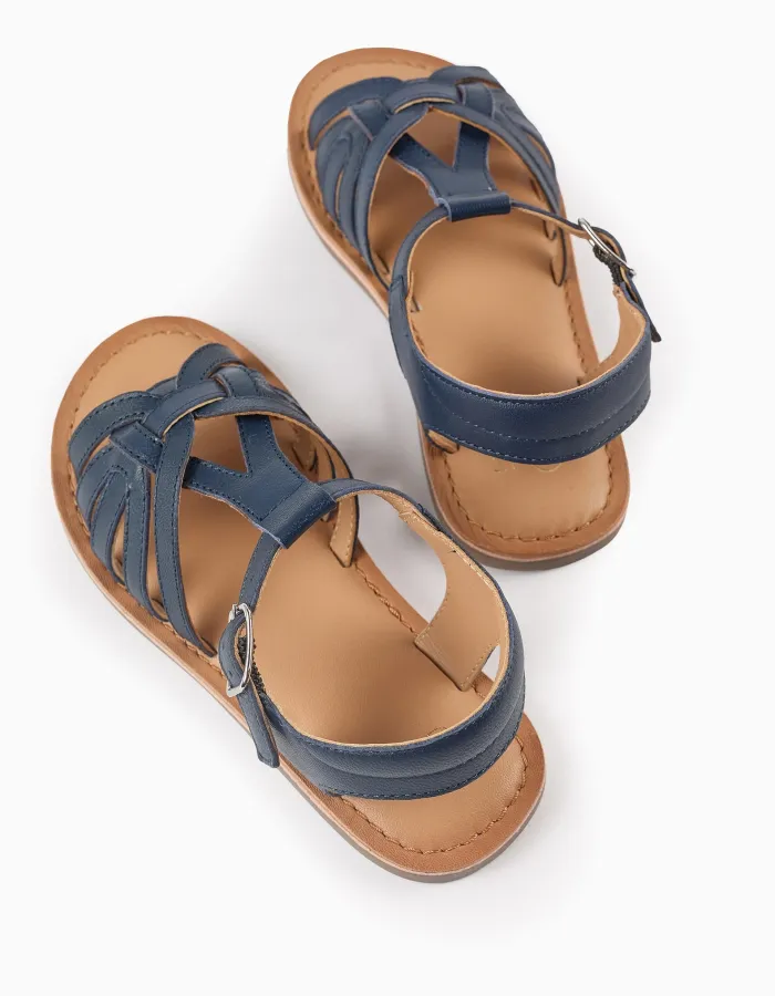 Leather Sandals for Girls, Dark Blue