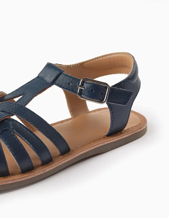 Leather Sandals for Girls, Dark Blue
