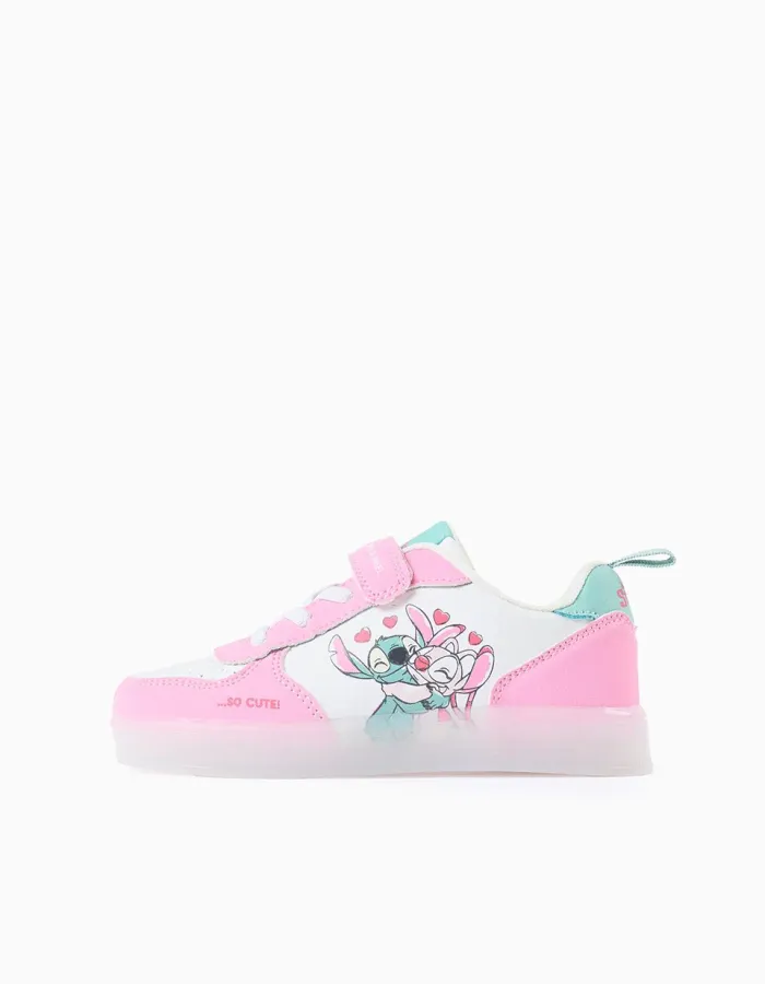 Light-up trainers with Stitch print for girls, white/pink/blue