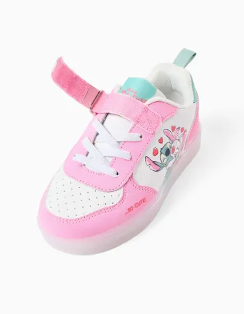 Light-up trainers with Stitch print for girls, white/pink/blue