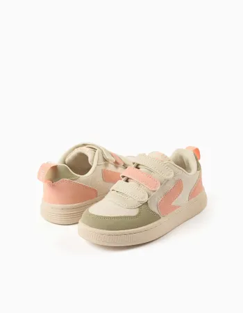 Dual-fabric ZY Move trainers for girls, beige/orange/green