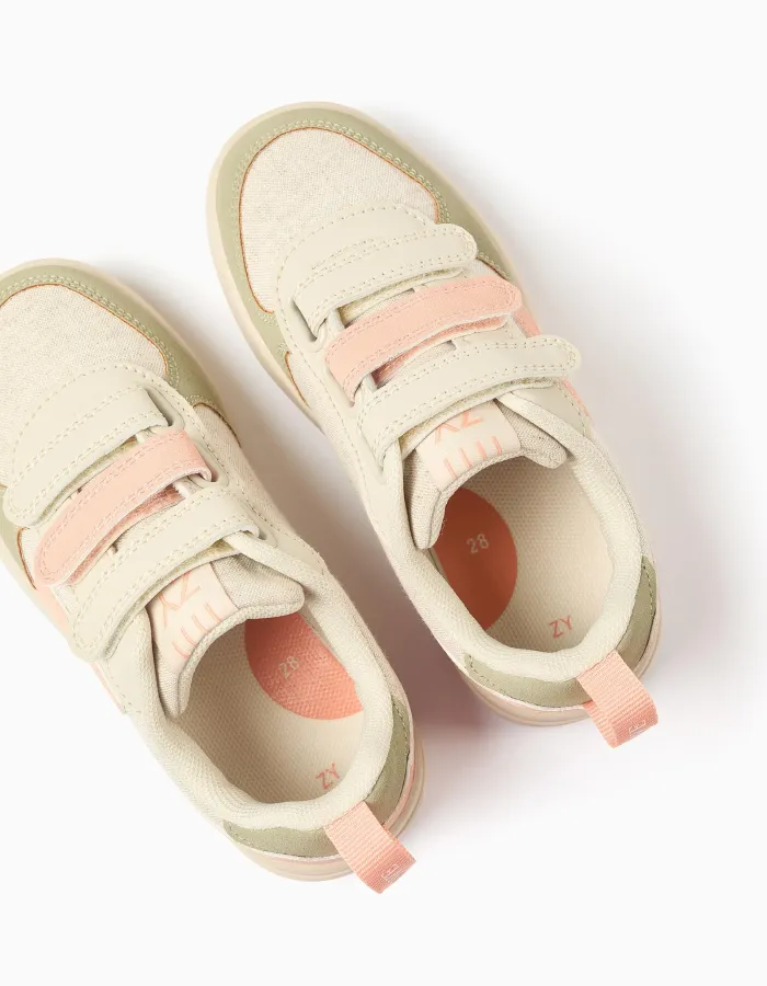 Dual-fabric ZY Move trainers for girls, beige/orange/green