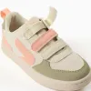 Dual-fabric ZY Move trainers for girls, beige/orange/green
