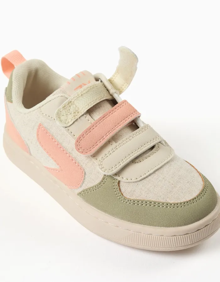 Dual-fabric ZY Move trainers for girls, beige/orange/green