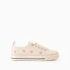 Canvas trainers with embroidered floral motif for girls, light beige
