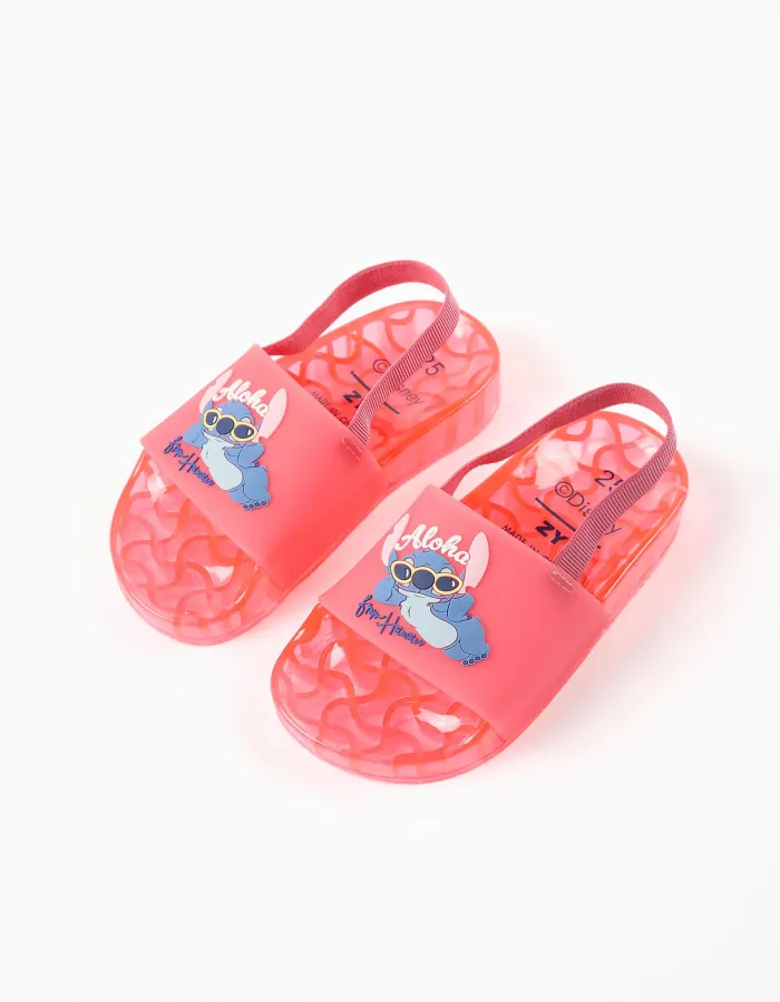 Slides with Stitch print for babies and girls, pink