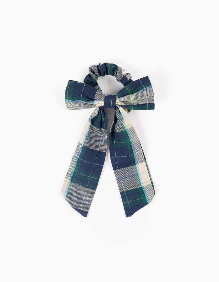 Scrunchie with checked bow B&S for girls, blue/green/beige