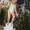 Swimsuit with Motif and Ruffles for Girls, Beige/Green